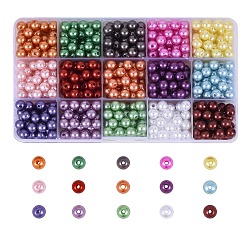 600 pz 15 colori perle acriliche imitazione perla, tinto, tondo, colore misto, 8x7.5mm, Foro: 2 mm, 40 pz / colore