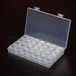 Contenants de perles en plastique, flip top stockage de perles, amovible, 28 compartiments, rectangle, clair, 17.5x11x2.6cm, compartiments: environ 2.4x2.5x2.3 cm, 28 compartiments / boîte