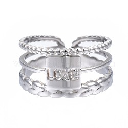 304 anillo de puño abierto rectangular de acero inoxidable con la palabra amor, anillo hueco grueso para mujer, color acero inoxidable, nosotros tamaño 6 1/4 (16.7 mm)