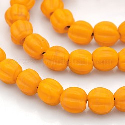 Handmade Frosted Lampwork Beads Strands, Corrugated Bead, Round, Orange, 8mm, Hole: 1mm, about 108pcs/strand, 32.2inch