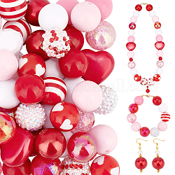 PH PandaHall 50pcs Bubblegum Beads Red 20mm Pen Beads Acrylic Beads Focal Beads Stripe Round Loose Beads for Pen Valentine's Day Garland Mother Christmas Jewelry Bracelet Bag Chain Making