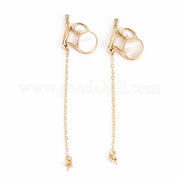 Brass Micro Pave Clear Cubic Zirconia Peg Bails Pendants, for Half Drilled Beads, with Natural Shell, Nickel Free, Real 18K Gold Plated, 65x15x2mm, Hole: 2.5x1.5mm, Pin: 0.7mm