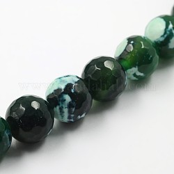 Dyed Natural Fire Crackle Agate Faceted Round Bead Strands, Dark Green, 14mm, Hole: 1mm, about 29pcs/strand, 15.7 inch