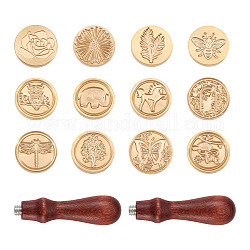 Kits de fabrication de timbres de cachet de cire, y compris la poignée en bois et les têtes de timbre de sceau de cire en laiton, selle marron, 80x22mm, Trou: 4mm, 14 pièces / kit