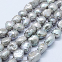 Brins de perles de culture d'eau douce naturelles, pomme de terre, couleur d'argent, 11~12x11~12x8~9mm, Trou: 0.2mm, Environ 30 pcs/chapelet, 14.1 pouce
