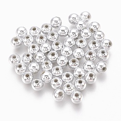 Perline di plastica abs, perle galvaniche ecologiche, tondo, Argento Placcato, 3mm, Foro: 1.4 mm, circa 3000pcs/50g