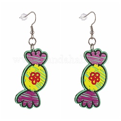 Candy Transparent Acrylic Dangle Earrings, with 316 Surgical Stainless Steel Earring Hooks, Yellow Green, 68mm, Pin: 0.7mm