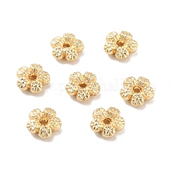 Rack Plating Alloy Beads, Long-Lasting Plated, Cadmium Free & Lead Free, Flower, Real 14K Gold Plated, 7x3mm, Hole: 1mm