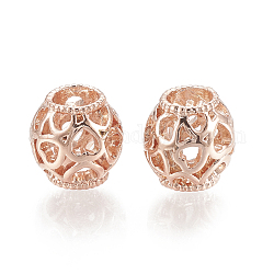 Perles européennes en alliage, creux, Perles avec un grand trou   , rondelle avec le coeur, or rose, 11x11mm, Trou: 5mm