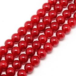 Chapelets de perles en verre craquelé peint, ronde, rouge, 8mm, Trou: 1.3~1.6mm, Environ 100 pcs/chapelet, 31.4 pouce