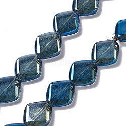 Abalorios de vidrio electroplate hebras, lustre de la perla chapado, rombo, azul de Prusia, 18x15.5x5mm, agujero: 1.2 mm, aproximamente 35~37 pcs / cadena, 24.80~25.98 pulgada (63~66 cm)