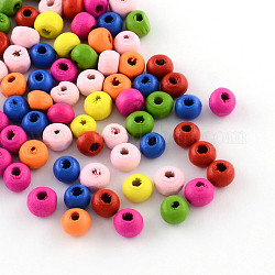 Perles en bois naturel teint, ronde, couleur mixte, 6~7x5mm, Trou: 2mm, environ 6944 pcs/500 g