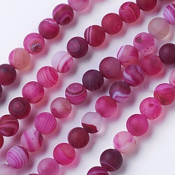 Chapelets de perles en agate rayée/agate à rangs de grade naturel, teints et chauffée, mat, ronde, support violet rouge, 10mm, Trou: 1.2mm, Environ 47 pcs/chapelet, 14.9 pouce (38 cm)