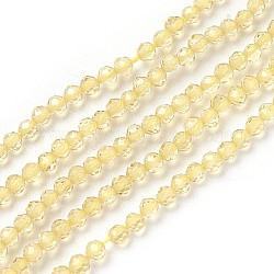 Transparent Glass Beads Strands, Faceted, Round, Yellow, 2mm, Hole: 0.5mm, about 164~182pcs/strand, 14.8~15.7 inch(37.5~40cm)