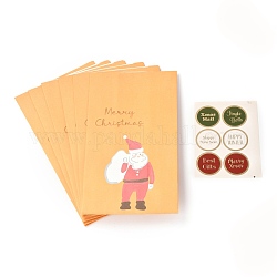 Rechteckige Papierfalttüten mit Weihnachtsmotiven, keine Griffe, mit Aufkleber, Geschenk-Taschen, Einkaufstüten, Weihnachtsmann, 15x10x27 cm, 6 Stück