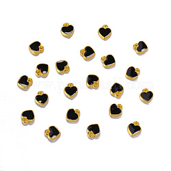 Aleación de zinc con accesorios de encantos de joyería de esmalte, corazón, dorado, negro, 7x8mm
