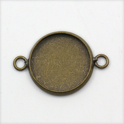 Supports du connecteur de cabochon en laiton, plat rond, sans nickel, bronze antique, Plateau: 16 mm, 25x18x2mm, Trou: 3mm