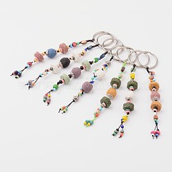 Natural Lava Rock Beads Keychain, with Iron Ring and Alloy Findings, Mixed Color, 170mm