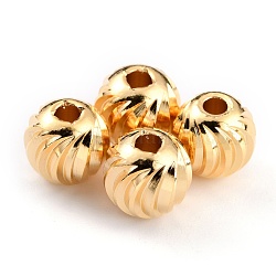 Messing Perlen, langlebig plattiert, gewellte Runde, echtes 24k vergoldet, 8x7 mm, Bohrung: 2 mm