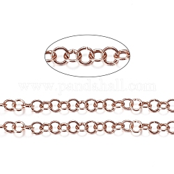 Placage ionique (ip) 304 chaînes rolo en acier inoxydable, chaîne belcher, avec bobine, pour la fabrication de bijoux, non soudée, or rose, 4x0.7mm, environ 32.8 pied (10 m)/rouleau