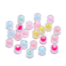 Transparente Acryl Perlen, Perle in Perlen, Runde, Mischfarbe, 8x7.5 mm, Bohrung: 2 mm