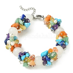 Bracelet en jade blanc naturel, pierres rondes et mixtes, perles et perles, 7-7/8 pouce (20 cm)