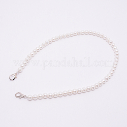 Poignées de sac de perles rondes en acrylique blanc, avec fermoirs mousquetons en alliage de zinc et fil d'acier, pour les accessoires de remplacement de sac, platine, 60.3 cm