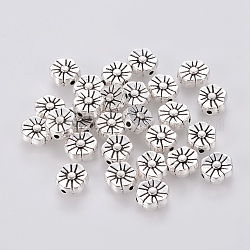 Perles en alliage de style tibétain, sans plomb et sans cadmium, fleur, argent antique, 8.5x7x3.5mm, Trou: 1.5mm