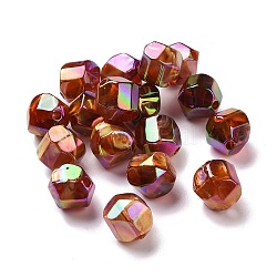 Placage uv perles acryliques irisées arc-en-ciel, une feuille d'or, pépites, Sienna, 15.5x16x15.5mm, Trou: 2.8mm