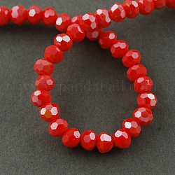 Electroplate Glass Beads Strands, Pearl Luster Plated, Imitation Jade, Faceted, Round, Red, 4mm, Hole: 0.5mm, about 100pcs/strand, 14.2 inch