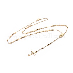 304 Stainless Steel Rosary Bead Necklaces for Easter, Cross and Virgin Mary, Golden, 20.8 inch(52.9cm)