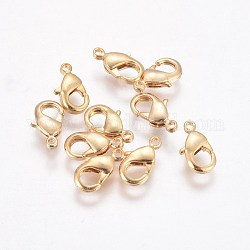 Brass Lobster Claw Clasps, Real 18K Gold Plated, 10x6x2.5mm, Hole: 1mm