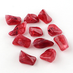 Perline acrilici imitazione della pietra preziosa di chip, rosso, 19~28x14~19x6~13mm, Foro: 2 mm, circa 310pcs/500g
