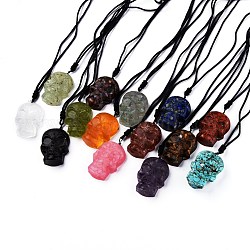 Halloween Skull Natural Gemstone Pendant Necklaces, with Resin and Nylon Thread, 27.5 inch(70cm)