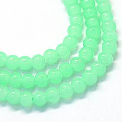 Backen gemalt Nachahmung Jade Glas runden Perle Stränge, hellgrün, 6.5 mm, Bohrung: 1.5 mm, ca. 145 Stk. / Strang, 31.8 Zoll