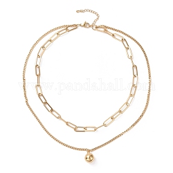 Vakuumplattiert 304 mehrlagige Doppelketten-Halskette aus Edelstahl mit runden Kugelanhängern für Damen, golden, 16.34 Zoll (41.5 cm)
