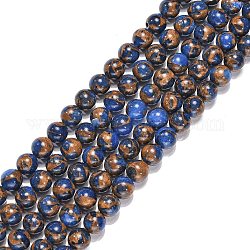 Chapelets de perles de pierre clinquant d'or synthétique, teinte, ronde, bleu, 8mm, Environ 49 pcs/chapelet, 15.3 pouce