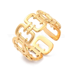 Placcatura ionica (ip) 304 anello del polsino cavo rettangolare in acciaio inossidabile, anello aperto a fascia larga per le donne, oro, diametro interno: 17.3mm