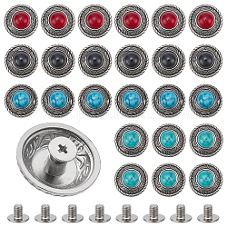 WADORN 24 Sets 4 Colors Zinc Alloy Buttons, with Synthetic Turquoise and Iron Screws, for Purse, Bags, Leather Crafts Decoration, Flat Round, Mixed Color, 20x9.5mm, Hole: 2.5mm, 6 sets/color