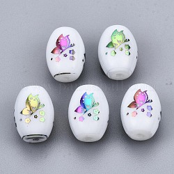 Perles en verre electroplate, baril avec motif papillon, colorées, 11x8mm, Trou: 1.2mm, environ 200 pcs / sachet 