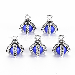 Breloque en alliage de style tibétain, Perles d'imitation perles en plastique ABS, sans cadmium et sans plomb, griffe, bleu, 14x11x11mm, Trou: 2mm