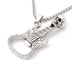 Alloy Skull Guitar Pendant Necklace with 201 Stainless Steel Box Chains, Gothic Jewelry for Men Women, Antique Silver & Stainless Steel Color, 23.62 inch(60cm)