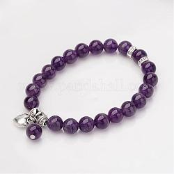 Natural Amethyst Beaded Bracelets, with Alloy Findings, 56mm