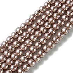 Hebras redondas de perlas de vidrio teñido ecológico, Grado A, cordón de algodón rosca, marrón rosado, 6mm, agujero: 1.2~1.5 mm, aproximamente 72 pcs / cadena, 15 pulgada
