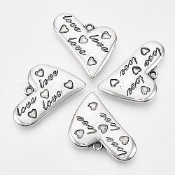 CCB Plastic Pendants, Heart with Word Love, Antique Silver, 32.5x38x5.5mm, Hole: 2.5mm, about 137pcs/500g