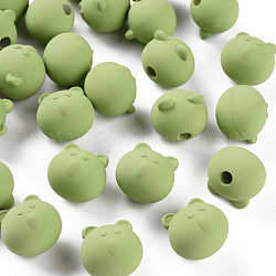 Perles acryliques, de Style caoutchouté, la moitié foré, ours, vert jaune, 15.5x16x15mm, Trou: 3.5mm