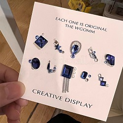 Kits de accesorios de decoración de uñas, incluyendo cabujones de rhinestone de vidrio, fornituras de hierro, cabujones acrílicos, azul marino, 2~14.5x2~12x3.5~5mm, cuadro: 44x16 mm