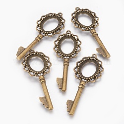 Tibetischer Stil Legierung geöffneter RückenAnhänger Fassungen, Bleifrei & Nickel frei, Schlüssel, Antik Bronze, Fach: 25x19 mm, 77x28x3.5 mm, Bohrung: 2.5 mm