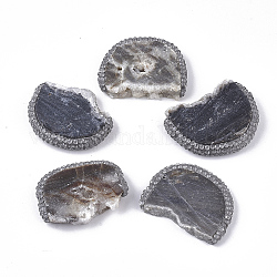 Perle di quarzo naturale druzy, perline piatte, con rhinestone polimero argilla, pepite, PP12 (1.8~1.9mm), 35.5~38x27~29x5.5~8.5mm, Foro: 1 mm
