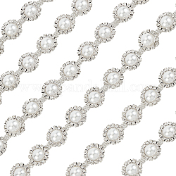 Chaîne de coupe en laiton avec strass, avec des perles en plastique imitation perles, avec des chaînes câblées, fleur, couleur d'argent, 13x4mm, 1 mètre/boîte